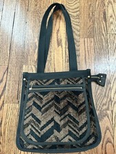 Vintage 1960s Brown Black Carpet Handbag/ Purse by Victoria USA Made