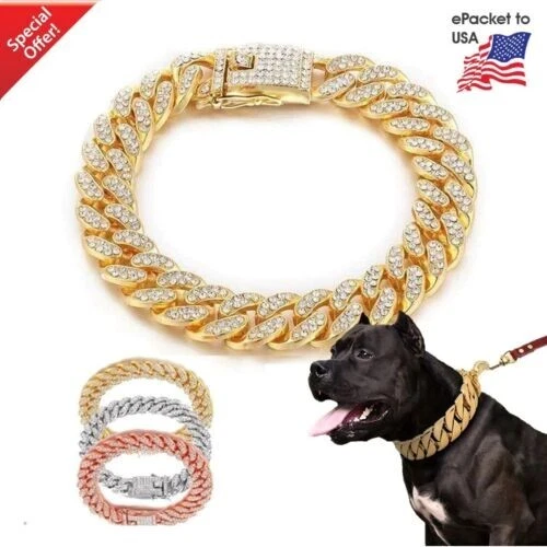 Christmas Dog Collar Luxury Chain 20mm Harness Metal with Diamond