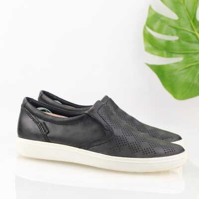 Ecco Womens Soft7 Slip On Shoe Size 39 8 Black Leather Perf Casual Flat Loafer