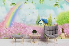 3D Garden Rainbow House Wallpaper Wall Mural Self-adhesive Removeable 199