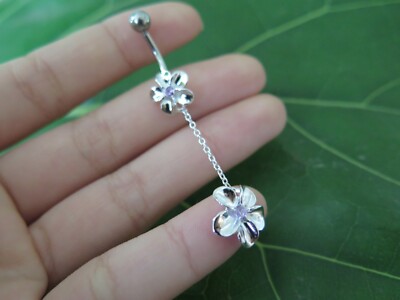Hawaiian Sterling Silver Belly Button Navel Ring Piercing 10mm Flower BL2274 