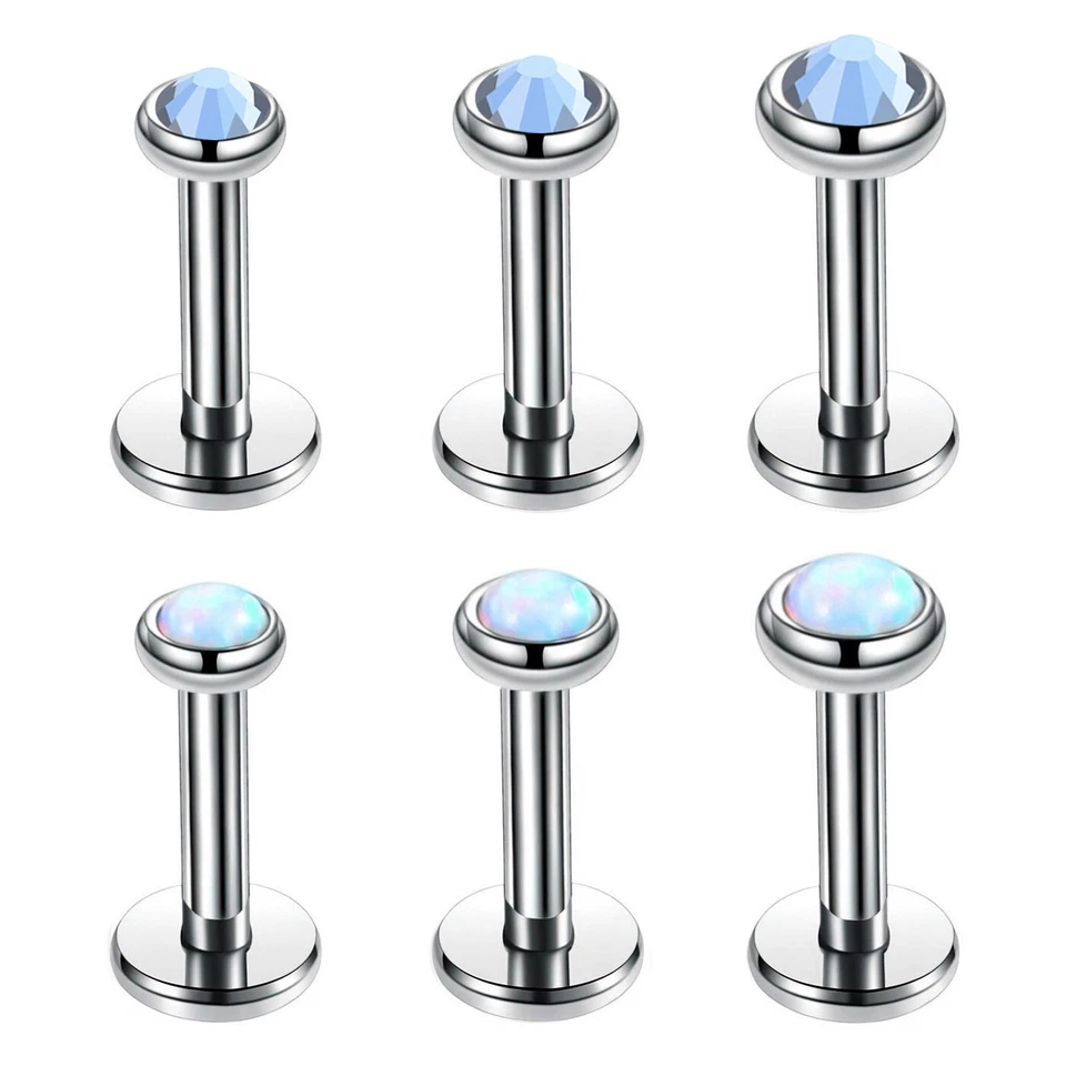 6pc 3/4/5mm Opal CZ Labret Ring Monroe Lip Stud Internal Thread Piercing 6-12mm Foto 4 de 4
