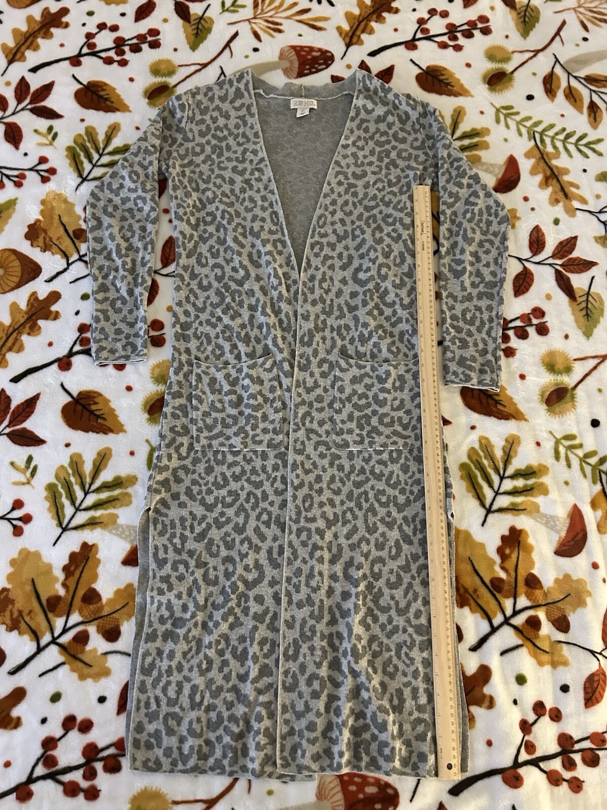Women's S Grey Ruby Moon Leopard Print Long Cardi… - image 2