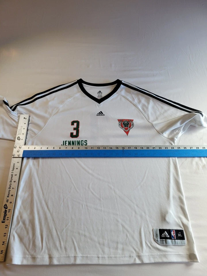 Adidas ClimaLite Milwaukee Bucks Brandon Jennings "3" Camisa de Tiro Blanca Talla XL Foto 2 de 4