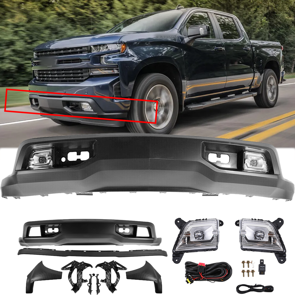 FOR 2019 2020 2021 CHEVY SILVERADO 1500 FRONT BUMPER ASSEMBLY REPLACEMENT