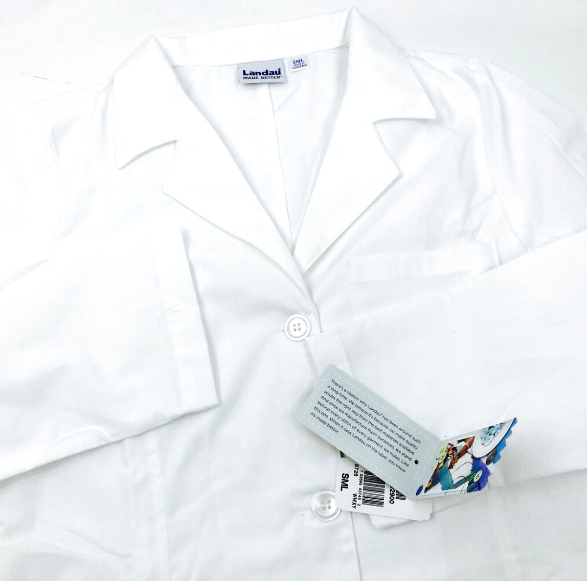 LANDAU Lab Button Coat #8726 Womens S White Back Adjustment NWT