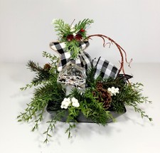 BUFFALO PLAID CHRISTMAS ARRANGEMENT HOLIDAY WHIMSICAL SMALL TABLE DECORATION