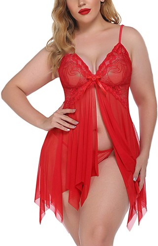 Plus Size Women Sexy Lingerie Babydoll Chemise Lace Sleepwear Boudoir Outfit US - Picture 9 of 28