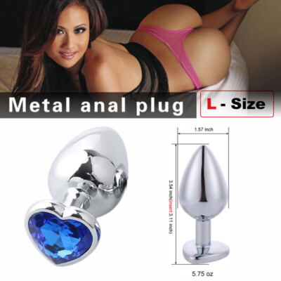 Anal Butt Plug HEART STAINLESS Butt Plug Sex Toy For Women Men Couple Blue  S/M/L