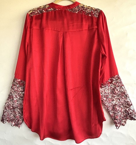VENUS red Satin blouse top with lace cutouts - Picture 4 of 4