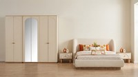 Schlafzimmer Set Beige Modern Luxus Bett Nachttisch Schrank 4-Tlg