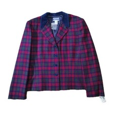 VTG Pendleton Womens Tartan Plaid Wool Blazer USA Made Deadstock Red Green 16