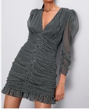ZARA Draped Gathered Bottom Detail Mini Dress XS Black White Night Out Party