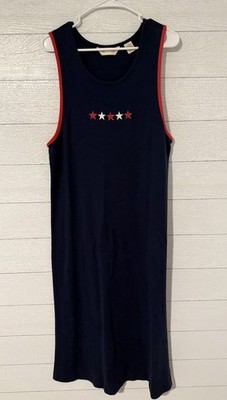 Vintage Bechamel Blue Patriotic Star Long Maxi Dress July 4th Grandma Cottage M