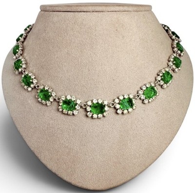 Christian Dior Vintage Grün Glas Kristall Rivière Collier Statement Kette 42 cm