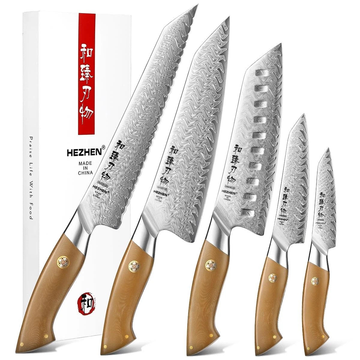 Chef Set, 5 Pieces, 67 Layers Damascus Steel Kitchen Set, ltra-sharp Blade, P...
