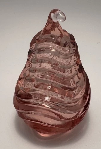 Fenton Art Glass Petal Pink Ribbed Glass Pear Figurine