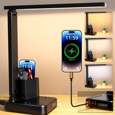 LED Desk Lamp with 3 USB Charging Ports 1 AC Outlet Small Table Lamp for Home...