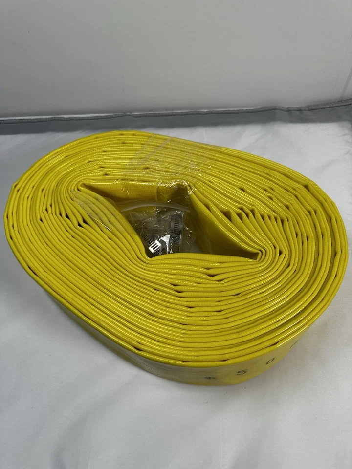 Manguera de descarga plana de PVC Gloxco 3" x 50' amarilla - con abrazaderas de manguera Foto 4 de 4