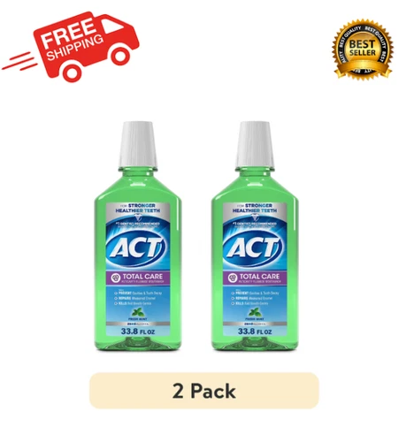 2 PACK  ACT Total Care Anticavity Fluoride Mouthwash with Zero Alcohol, 33.8FL