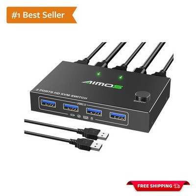 4K HDMI KVM Switch for 2 Computers - Plug & Play, Share 1 Monitor & USB Devices
