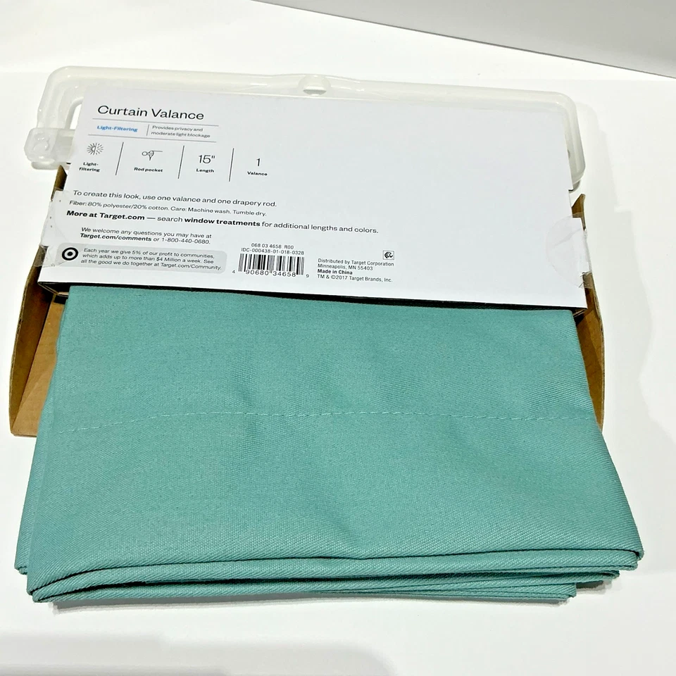 Light Filtering  Aqua / blue (ish)/green (ish) CURTAIN VALANCE - 15" New w/tags - Image 3 of 4