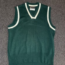 Vtg 80s Bachrachs Acrylic Vest Men s Size Small Green With White Preppy Golf