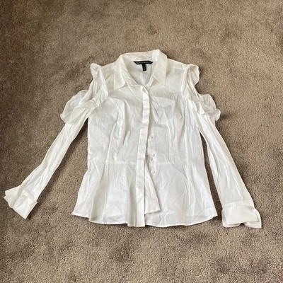 White House Black Market White Button Down Cold Shoulder Top SIZE 4