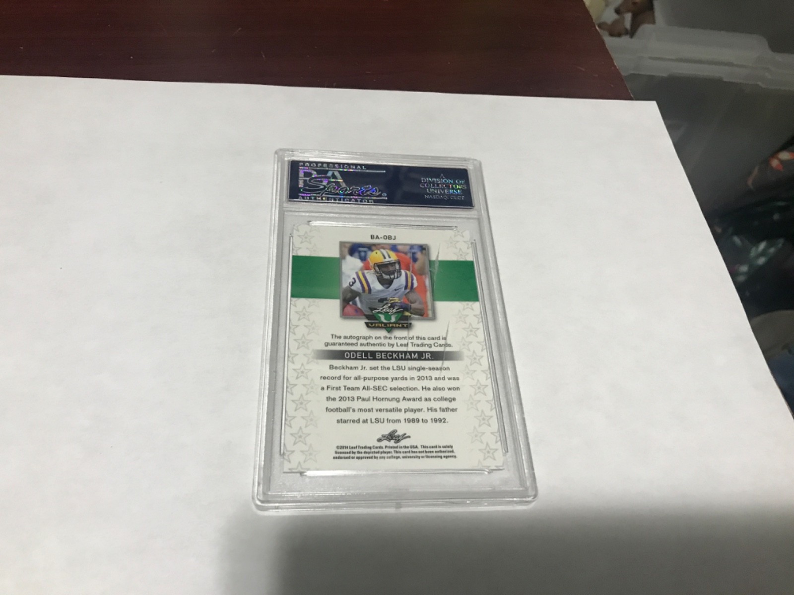 2014 odell beckham jr Leaf Valiant Autograph (Low PSA Population of 17)(15 10’s) view 2