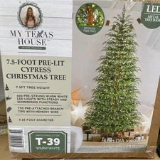 My Texas House 2025 7.5ft Cypress Pre-Lit Artificial Christmas Tree ( 500 LED) 
