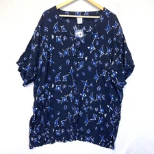 NWT Sostanza Button Up Blouse Top Womens Size 24W Navy Blue Lightweight Shirt