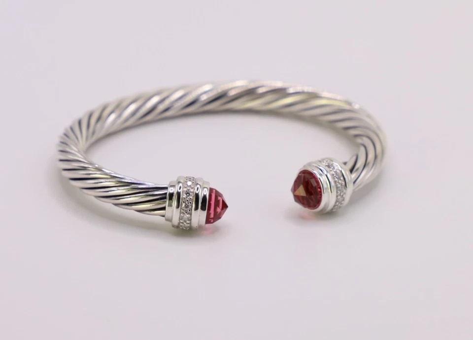 Brazalete David Yurman Plata de Ley 7mm Cable Turmalina con Diamantes Talla M Foto 3 de 4