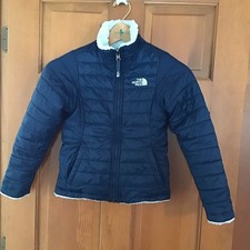 The North Face Navy Girl  s Fleece Reversing Quilted Full Zip Jacket Size S/P EUC