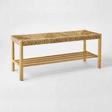 Bench with Woven Frame Light Brown - Threshold