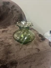VTG Anchor Hocking Olive Green Fluted Glass Vase Small 3.5" Perfect!