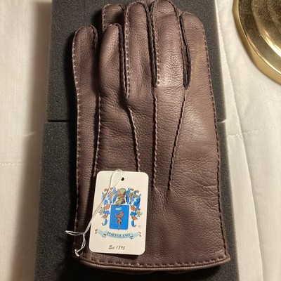 New Portolano Men s Leather Cashmere Brown Gloves Size M