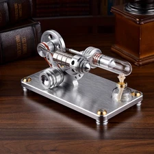 Silver M14-03-L Stirling Engine with Generator – Brass Piston & Quartz Cylinder