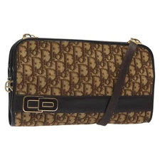 Christian Dior Trotter Canvas Shoulder Bag Brown Gold Auth ep8530