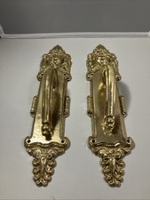 Antique Lot Of 2 Gilt Bronze Door Handles: Lion Head Motif Heavy Hardware