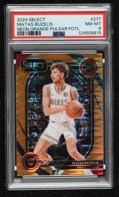 2024-25 Select FOTL Neon Orange Pulsar Prizm 2/18 Matas Buzelis PSA 8 Rookie RC
