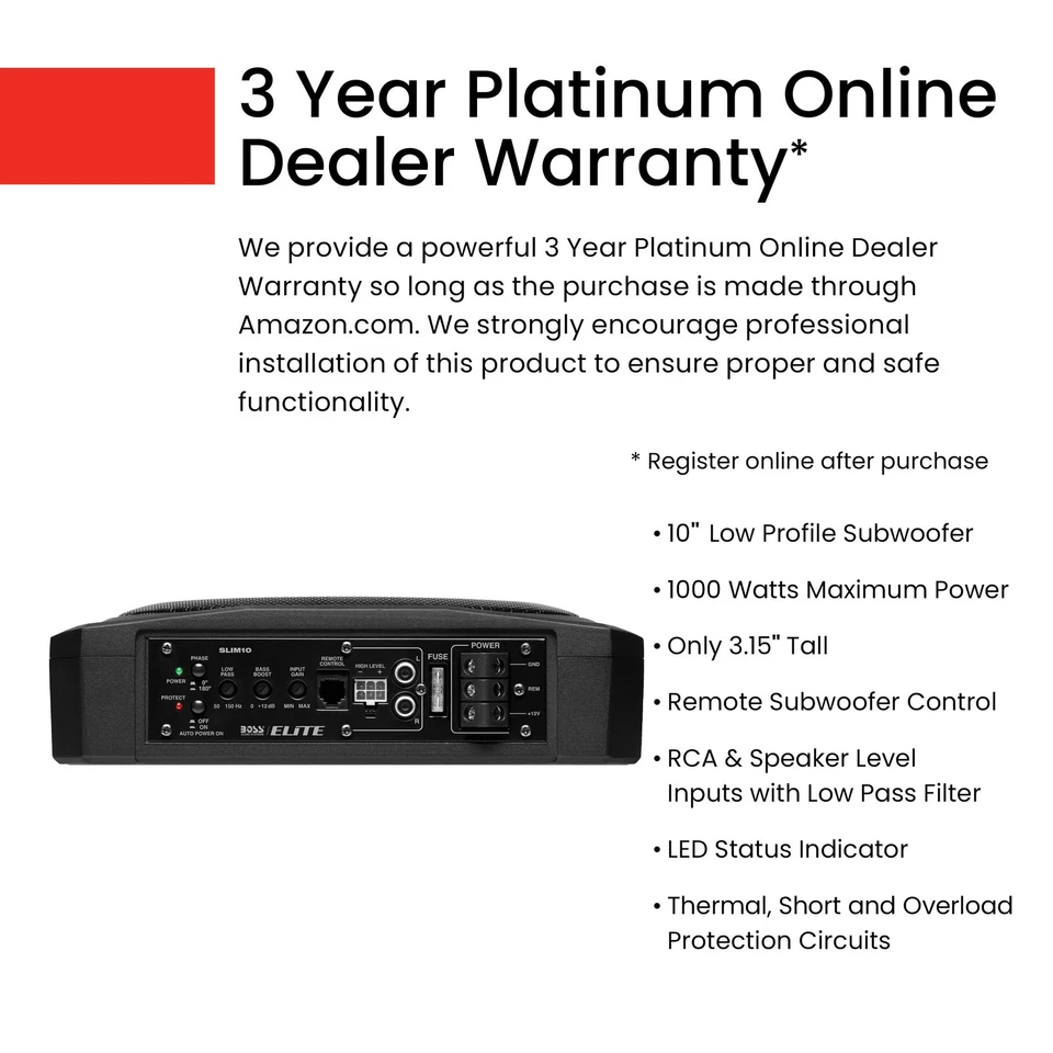 10 Inch Black Slim Subwoofer Amplifier Space Saver Speakers for Cars - Image 3 of 4