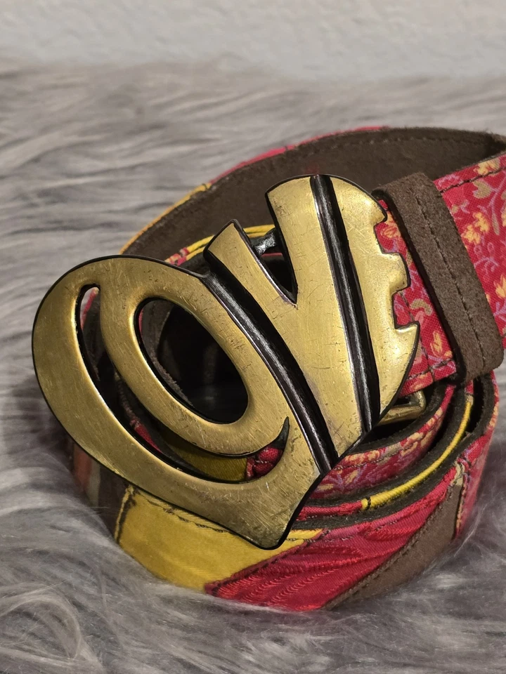 Lucky Brand Floral Patchwork Belt Multicolor Brass Love Heart Buckle Size 28  - Image 2 of 4