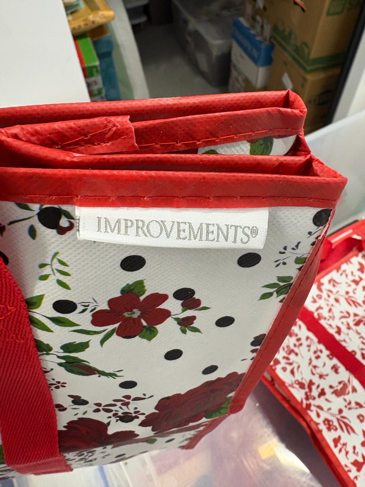 Improvements Waterproof Liner Super Shopper Flowered Red Tote Bag