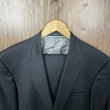 Hart Schaffner Marx 2 Piece Suit Mens 44L 38x30 Black Herringbone Wool USA Made