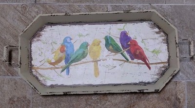 Raz Imports Martha Collins Rustic Tropical Bird Wooden Tray Decor 28'' x 12'' x 2''
