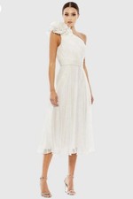 Mac Duggal 49491 Sz 4 White Rosette One Shoulder Tea Length Dress Bridal $398