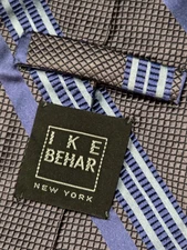 IKE BEHAR Hand Tailored in USA Dress Tie Men's Gray Blue Navy Stripes