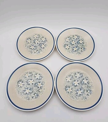 Vtg (4)- 6 3/8'' LENOX Temperware DEWDROPS Bread Plates Yellow/Blue/White Flowers