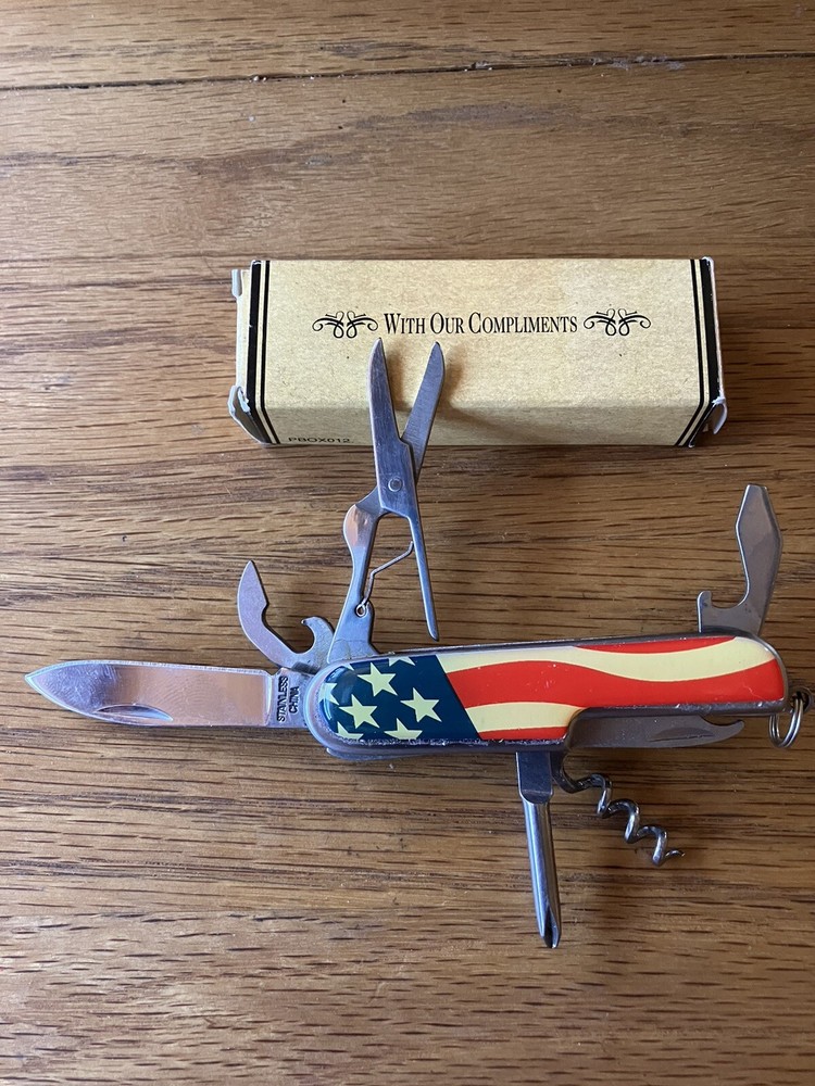 Multi-Tool 7-Tool Advertising Folding Pocket Knife with US Flag Knife w/Box F279