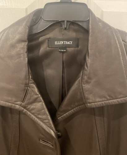 Ellen Tracy Brown Soft Leather Jacket 3 Button Closure Side Pockets Women’s XL - Picture 3 of 14